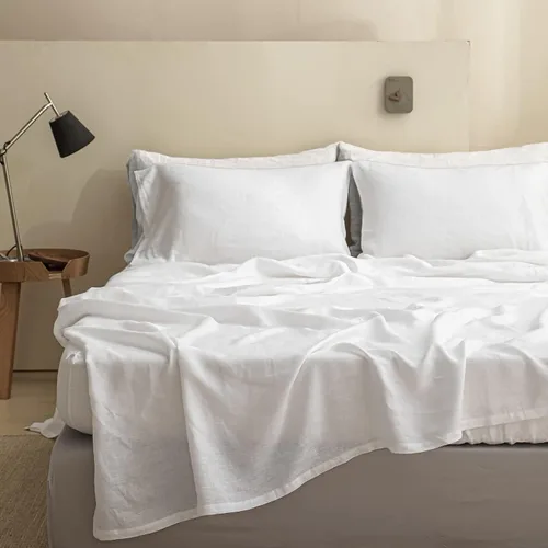 Miniatura 7 de Simple&Opulence Juego de sábanas 100% lino tamaño King, 6 piezas de sábanas de lino francés natural, juego de ropa de cama transpirable suave