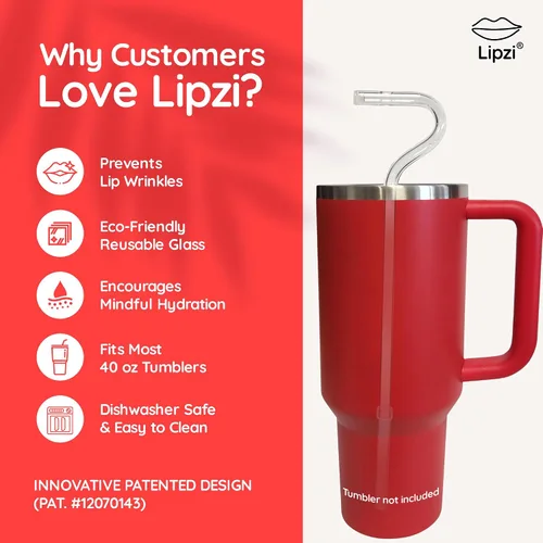 Miniatura 4 de Lipzi - Popotes antiarrugas - Popotes de vidrio antiarrugas para vaso de 40 oz, popotes reutilizables transparentes con cepillo de limpieza
