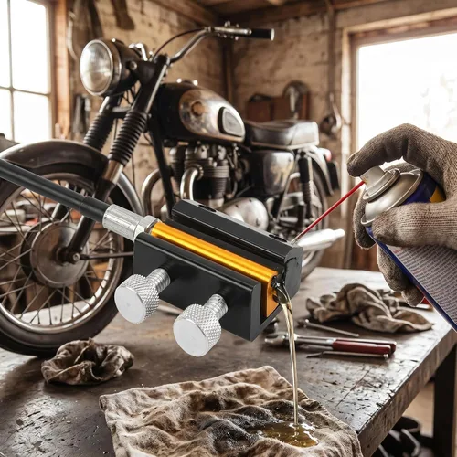 Miniatura 6 de Aramox Herramienta lubricante para cable y cadena, kit de lubricante de aluminio y goma para motocicleta ATV (negro dorado)