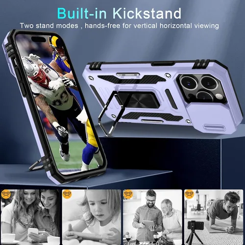 Miniatura 341 de DEERLAMN Funda para iPhone Xs Max con funda deslizante para cámara + protector de pantalla, soporte giratorio de anillo de grado militar a prueba
