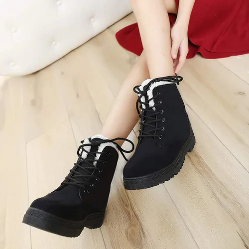 Miniatura 2 de DADAWEN Botas de nieve de gamuza impermeables con cordones para mujer