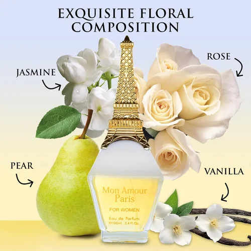 Miniatura 2 de Mon Amour Paris para Mujeres Agua de Perfume - Floral y Frutal - Ylang-Ylang, Rosa de Damasco, Jazmín - Fragancia elegante y clásica para mujer