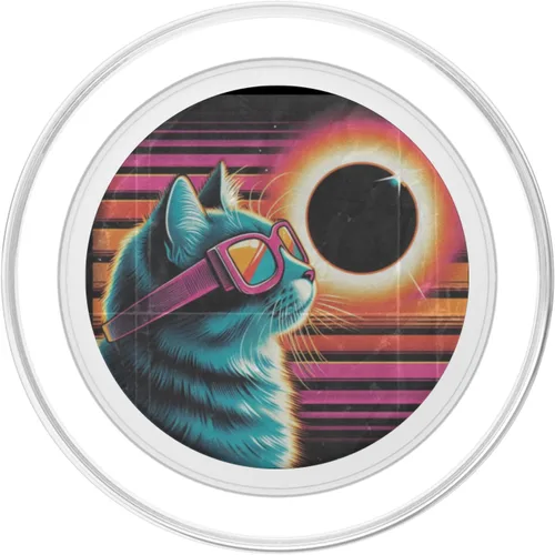Miniatura 2 de Cat Solar Eclipse - Synthwave Retro Poster Style PopSockets MagSafe PopGrip for iPhone