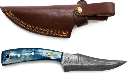 Titan International Knives Cuchillo de Caza y Desuello de Damasco de 7.2" | Hoja Fija Hecha a Mano 1095 4340 Mezcla de Carbono Martillada a Mano |