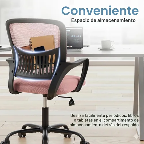 Miniatura 7 de DUMOS Silla de oficina en casa – Silla de escritorio ergonómica de malla con respaldo medio con soporte lumbar y modo mecedor, altura ajustable