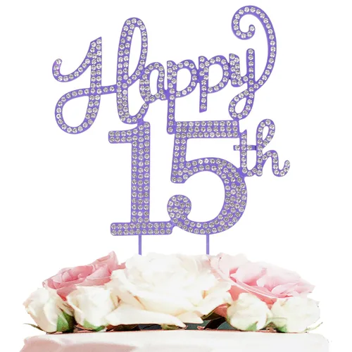 Miniatura 148 de LASKYER Decoración de feliz cumpleaños número 10, decoración de pastel de diamantes de imitación dorados de 10º cumpleaños – Letrero de metal