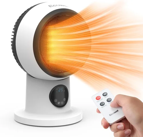 Miniatura 8 de ECOWELL Combo de calentador y ventilador moderno compacto de 15 pulgadas, calentadores de espacio de cerámica PTC de 1500 W para uso en interiores