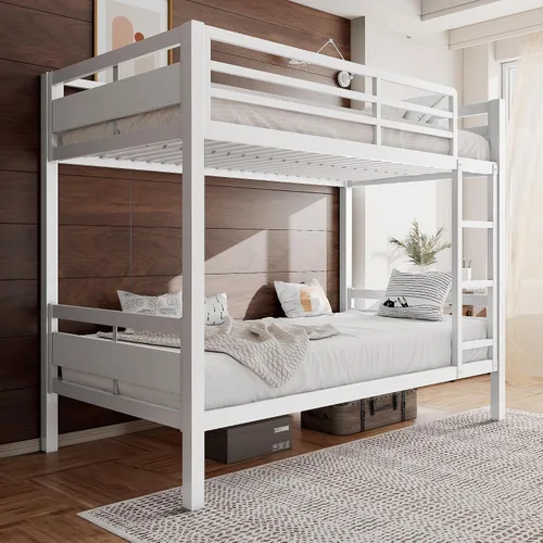 Miniatura 17 de Einhomn Litera matrimonial sobre matrimonial, cama de metal resistente con escalera y barandilla de longitud completa, espacio de almacenamiento