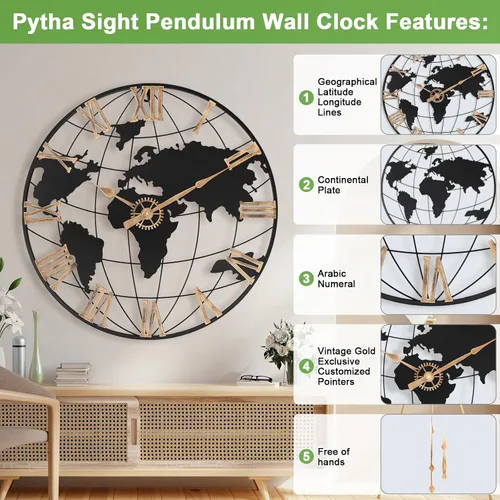 Miniatura 2 de Pytha Sight - Reloj de pared grande de 24 pulgadas, decorativo y moderno, para decoración de sala de estar, gran reloj de pared decorativo y Oro