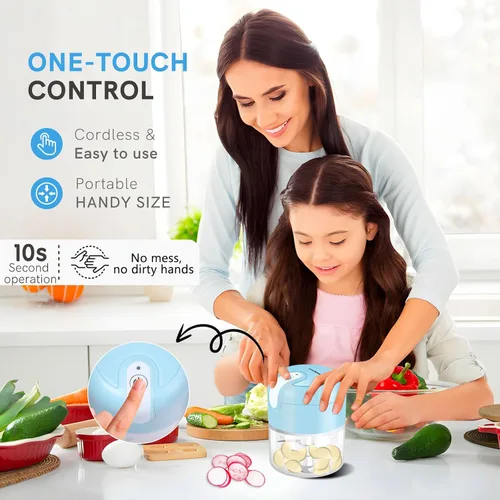 Miniatura 6 de EASYSPEED - Picadora eléctrica de ajos, 1 taza, procesador de alimentos inalámbrico con carga USB con acero inoxidable 304, 2 cuchillas afiladas