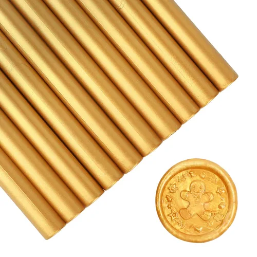 SHOWIN Varillas de cera de sellado para pistola de pegamento para sello de cera, dorado metálico, ideal para invitaciones de boda, sobres de