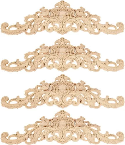 MUXSAM Juego de 4 calcomanías decorativas de tallado en madera larga sin pintar, para pared, puerta, armario, armario, tocador, mantel, escalera,