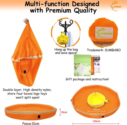 Miniatura 7 de Bolsa de almacenamiento de juguetes para tapete de juego Lego - Organizador de juguetes Duplo con cordón para niños, con bordes, puede ser un regalo