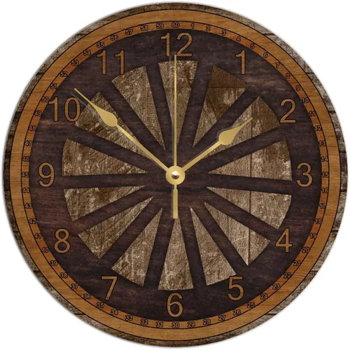 ArogGeld Reloj de pared con rueda de carro, estilo vintage, color marrón, grande, funciona con pilas, 12 pulgadas, sin tictac, decoración de pared