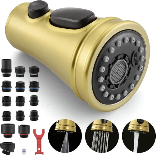 Reemplazo de cabezal rociador de grifo de cocina, cabezal rociador extraíble con 15 adaptadores, cabezal de grifo de fregadero de cocina de 3