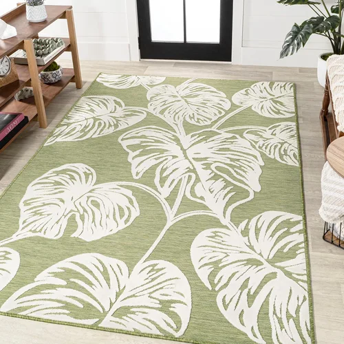 Miniatura 10 de Eyely CWH100C-28 Hawaii Tobago - Alfombra de pasillo de dos tonos con hoja de Monstera para interiores y exteriores, bohemia; moderna, dormitorio