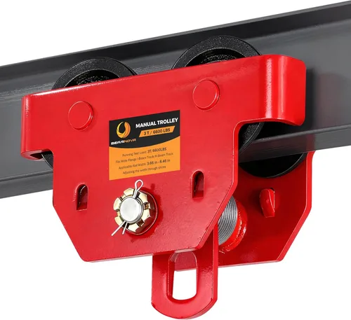 BEAMNOVA I Beam Carro de 3 toneladas manual ajustable para brida I-Beam Ancho 3.66" a 8.46", Carro de viga de empuje superior Heavy Duty Ruedas de