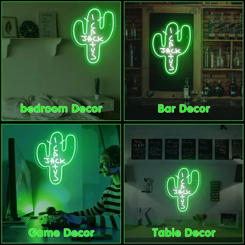 Miniatura 6 de Señal LED de neón Cactus Jack - Decoración regulable, luz de neón verde de Jack Cactus en forma de cactus para arte de pared del dormitorio