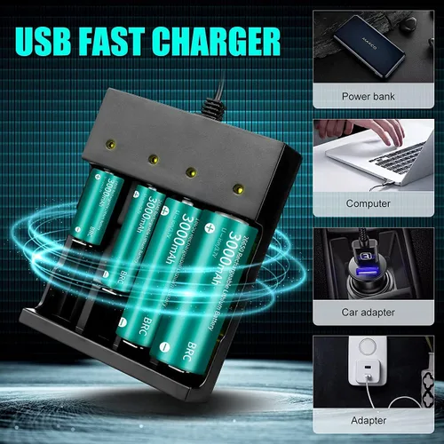 Miniatura 5 de Cargador de Batería 18650 de 4 Bahías, Cargador Universal Inteligente para Baterías de Iones de Litio Recargables de 3.7V, Compatible