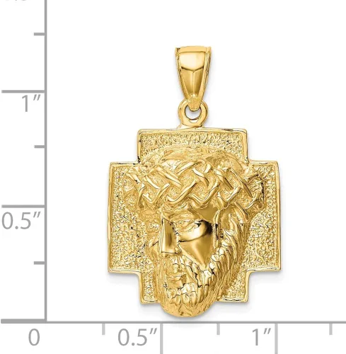 Miniatura 3 de Colgante de oro amarillo macizo de 14 k con cabeza de Jesús grande con corona emperador Rey Rey Reina Real