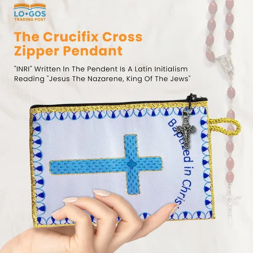 Miniatura 8 de Bolsa de rosario católico, estuche de rosario de bautismo para niños con números 6:24-26, versículo de la Biblia, 4 x 6 pulgadas, joyería y monedero