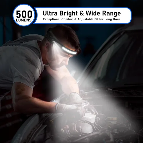 Miniatura 2 de Linterna Frontal LED Recargable Paquete de 4 – 500 Lúmenes, Impermeable, Haz Ancho de 230°, USB-C, Ligera, Cómoda con Largo Tiempo de Funcionamiento