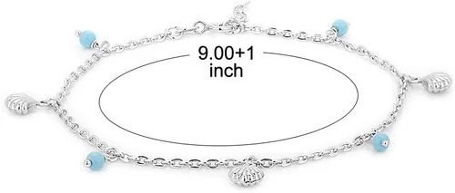 Miniatura 4 de Tobillera de plata de ley con conchas y cuentas naturales con baño de rodio para mujeres y niñas
