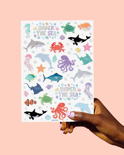 Miniatura 4 de xo, Fetti Tatuajes temporales de criaturas marinas subacuáticas - 64 estilos Suministros para fiestas de cumpleaños de animales del océano