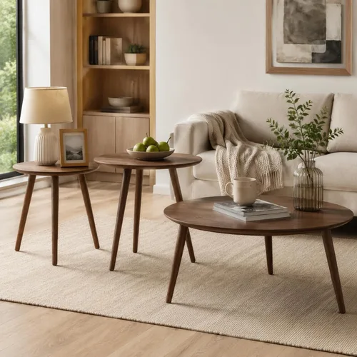 Miniatura 21 de Mesa de café ovalada pequeña, de 25.6 pulgadas, pequeña mesa auxiliar moderna de mediados de siglo para sala de estar, mesa auxiliar 100% madera