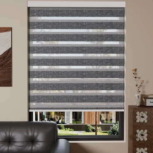 Miniatura 45 de MYshade Persianas enrollables de cebra opacas (85 %) con cordón para ventanas interiores, persianas de doble capa beige para dormitorio, baño, sala