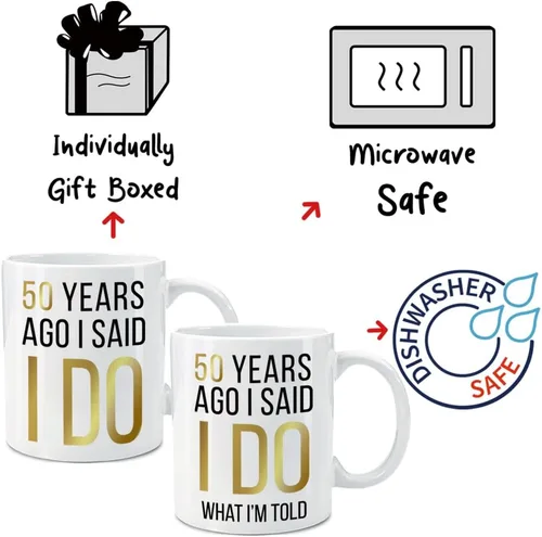 Miniatura 4 de Dnuiyses Novedoso juego de tazas de hace 50 años, regalos de aniversario de boda para parejas, 50 Years Ago I Said I Do Wedding Anniversary Cup