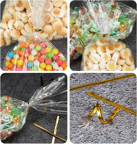 Miniatura 3 de Labeol 200 bolsas de celofán de 5x11 pulgadas para dulces con lazos, bolsas transparentes para regalos, dulces, galletas para embalaje, recuerdos