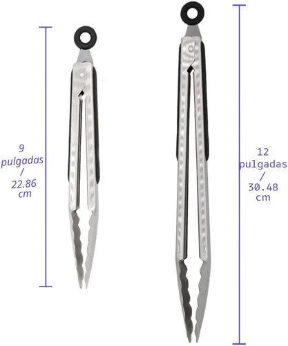 Miniatura 4 de Pinzas de cocina de acero inoxidable 304, juego de 2 pinzas resistentes de 9 y 12 pulgadas para asar a la parrilla, con bloqueo cepillado y agarre