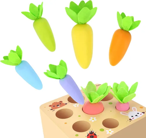 Miniatura 6 de KMTJT Juguetes Montessori para niños pequeños de 1, 2 y 3 años, juego de cosecha de zanahoria Macron, juguetes de madera para bebés niños y niñas