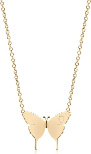 MEVECCO Collar delicado con inicial de oro de 18 quilates, chapado en oro de 18 quilates, collar con dije de mariposa, delicado collar diario para