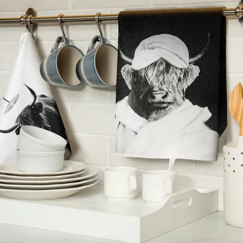 Miniatura 3 de Boyiee Juego de 6 toallas de cocina de ganado Highland, divertidas toallas de baño de vaca en blanco y negro, absorbentes de 24 x 16 pulgadas, lindo