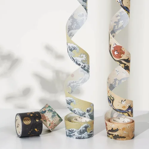 Miniatura 6 de WT Waves of Rebun - Juego de cinta washi, 4 rollos, lámina dorada, cinta de enmascarar decorativa, suministros para planificador Bujo, cinta