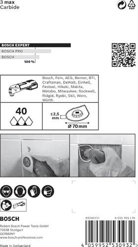Miniatura 4 de Bosch 1 x Expert 3 max AVZ 70 RT4 placas de lechada (para mortero, mortero, Ø 2.756 in, accesorio profesional multiherramienta)