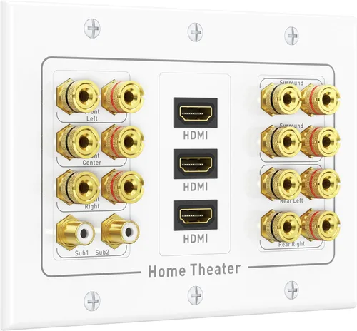 Miniatura 14 de Cable Matters Paquete de 2 placas de pared de alambre para altavoz, placa de pared de altavoz chapada en oro con poste de encuadernación de enchufe