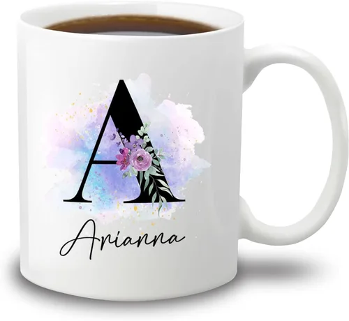 Taza de café personalizada con nombre inicial, regalo para mujeres, esposa, amiga, mamá, abuela, madrastra, nombre personalizado e inicial taza de
