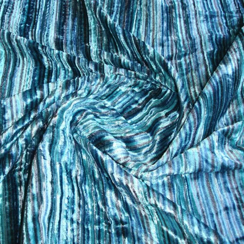 Miniatura 3 de Fabric Mart Direct Aqua Tones Velvet con tela de rayas por The Yard, 1 yarda 44 pulgadas de ancho Aqua Swirls, Técnica Pin Tela de terciopelo azul