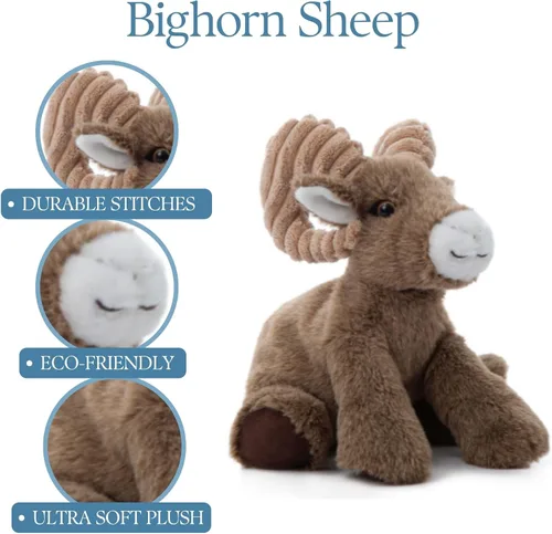 Miniatura 9 de The Petting Zoo Peluche de oveja de cuerno grande, regalos para niños, animales salvajes de la vida silvestre, juguete de peluche de oveja de 9