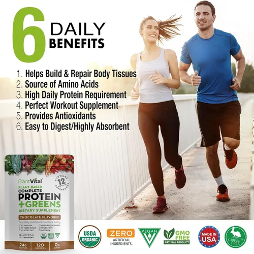 Miniatura 2 de PlantVital Proteína vegana en polvo a base de plantas, proteína orgánica en polvo de chocolate, 0.85 oz/0.00 oz de azúcar, 12 superalimentos