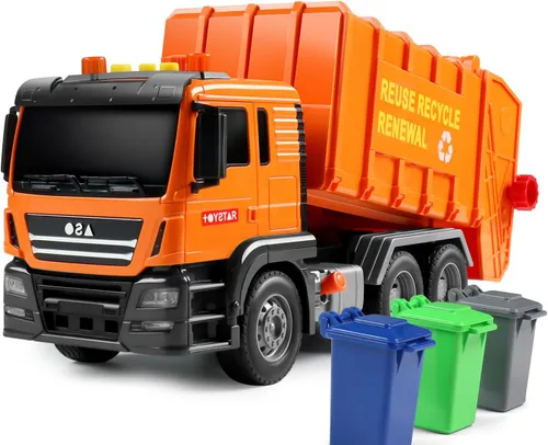 Dwi Dowellin Camión de basura grande de juguete para niños con luces y sonidos, regalo de cumpleaños para niños y niñas de 3, 4, 5 años