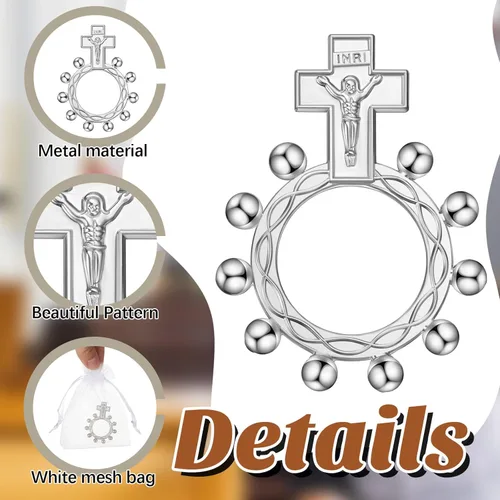 Miniatura 3 de Landical Conjunto de Recuerdos de Bautismo Anillos de Rosario Religiosos para Dedos a Granel Cruz Pequeña de Bolsillo Oración Anillos Católicos
