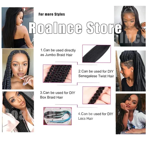 Miniatura 4 de Extensiones de cabello trenzado preestiradas para mujer, trenzas de caja, suave, sintético, sin nudos, textura Yaki, ajuste de agua caliente