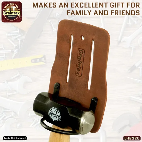 Miniatura 9 de Graintex Soporte de martillo para cinturón de herramientas, cuero de grano superior de alta calidad, lazo de martillo de acero, se adapta a