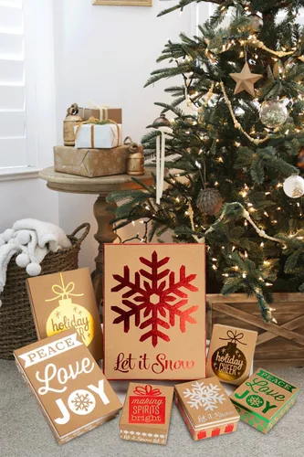 Miniatura 5 de Hollyone - Paquete de 7 cajas de regalo de Navidad de papel de estraza con tapas en diseños surtidos, cajas de envoltorio de regalo de Navidad