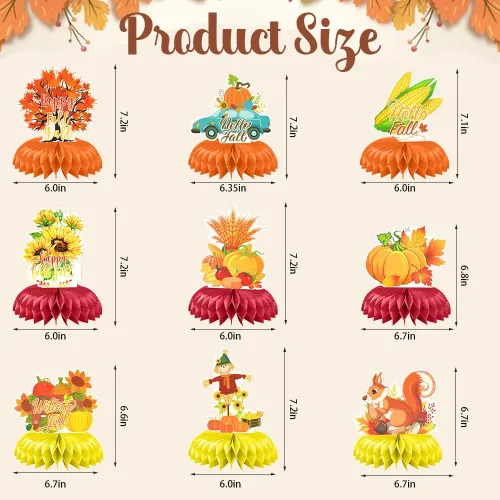 Miniatura 2 de Centros de mesa de nido de abeja de feliz otoño, centros de mesa de panal 3D, decoración de cosecha de espantapájaros, camión, calabaza, girasol