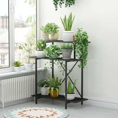 Miniatura 2 de Zhongma Soporte resistente de 3 niveles para plantas que ahorra espacio, soporte para plantas resistente para el hogar, interior y exterior, 35.43